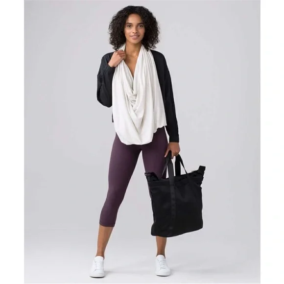 Lululemon 2 Way Sage Scarf Cotton Wee Stripe Heathered Grey White Wrap One Size - Picture 2 of 8